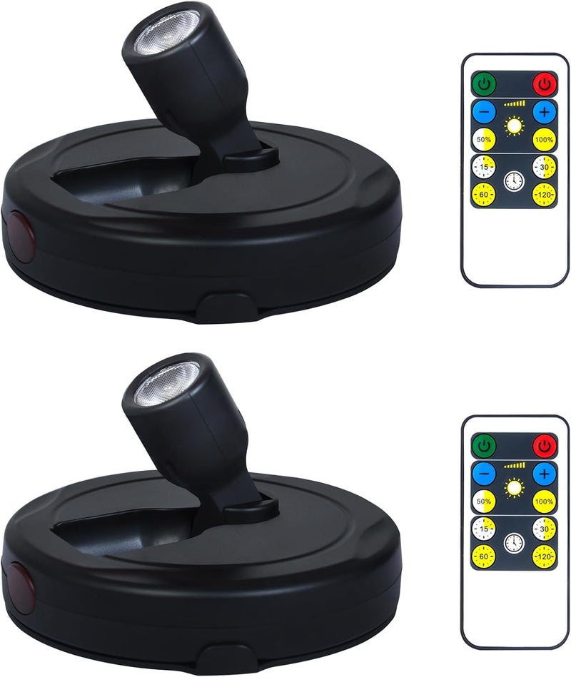 BERGUSTCH Battery Operated LED Spotlight, Picture Spot Lights, Indoor Uplighting, Puck Lights with Remote, Plants Tree Spotlight, Display Light for Paintings Dartboard Portrait Frame-Black - Image 1